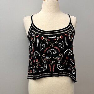 Raga Floral Embroidered Black Crop Top Sz M